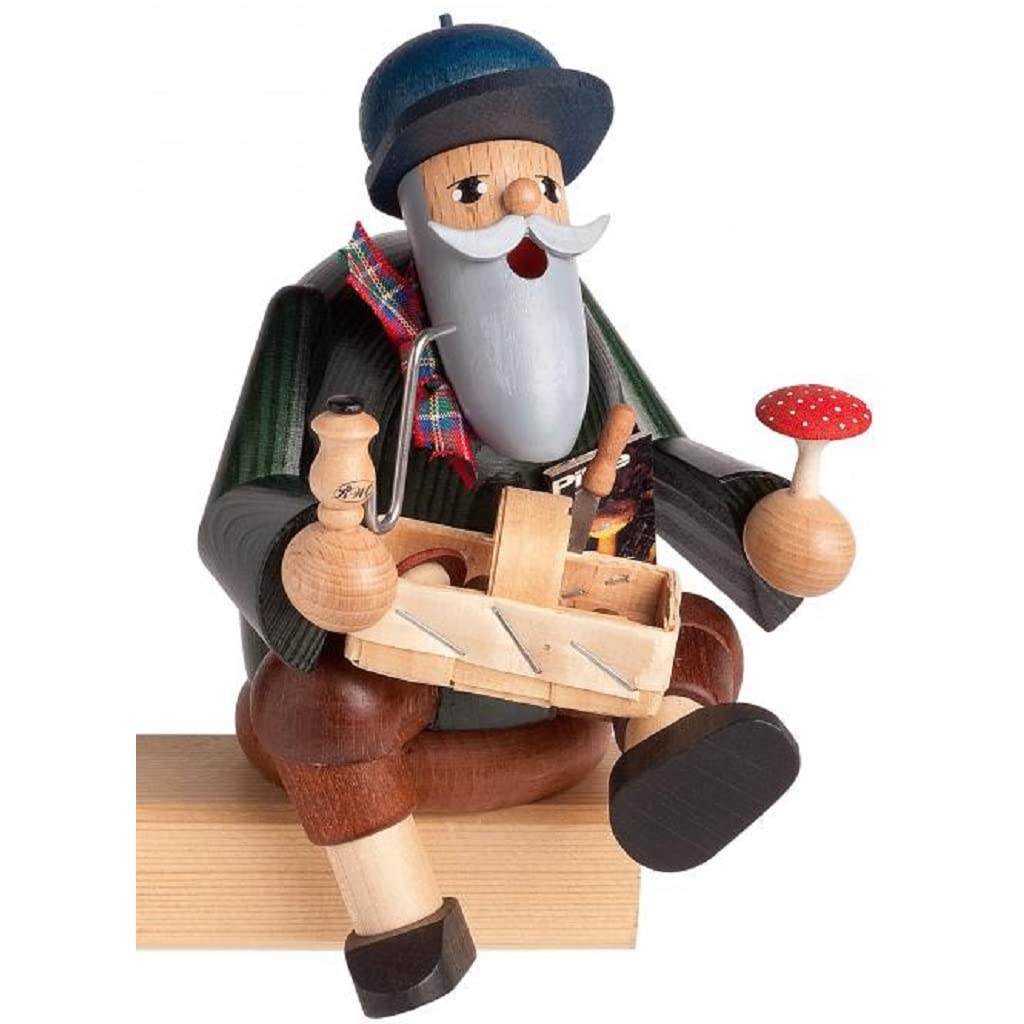 Handcrafted Wooden Smoking Man Incense Holder - 14cm Mushroom Picker Figurine, Multicolor Home Decor for Meditation & Relaxation | Perfect for Yoga Rooms, Zen Spaces & Boho Interiors
