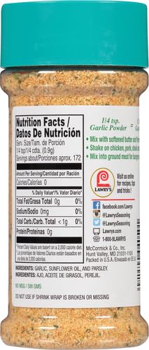 Lawry's Coarse Ground Garlic Powder with Parsley | 5.5 oz | Perfect for Seasoning Meats, Roasts & Homemade Spice Blends