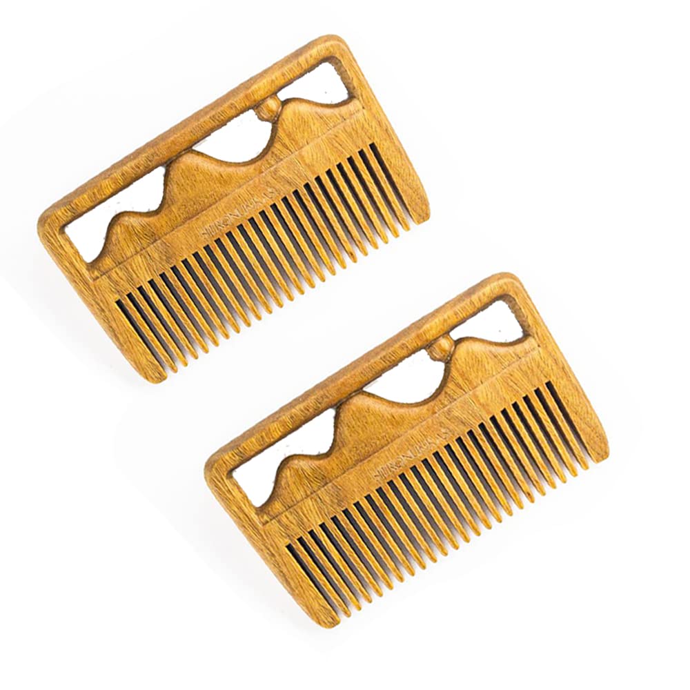 Premium Natural Sandalwood Hair Comb Set - Anti-Static Detangling Wooden Comb for Women & Kids (2 Pack with Free Pouch) | Travel-Friendly Pocket Size, Fine Tooth Design for Smooth Hair Care at Home & On-The-Go