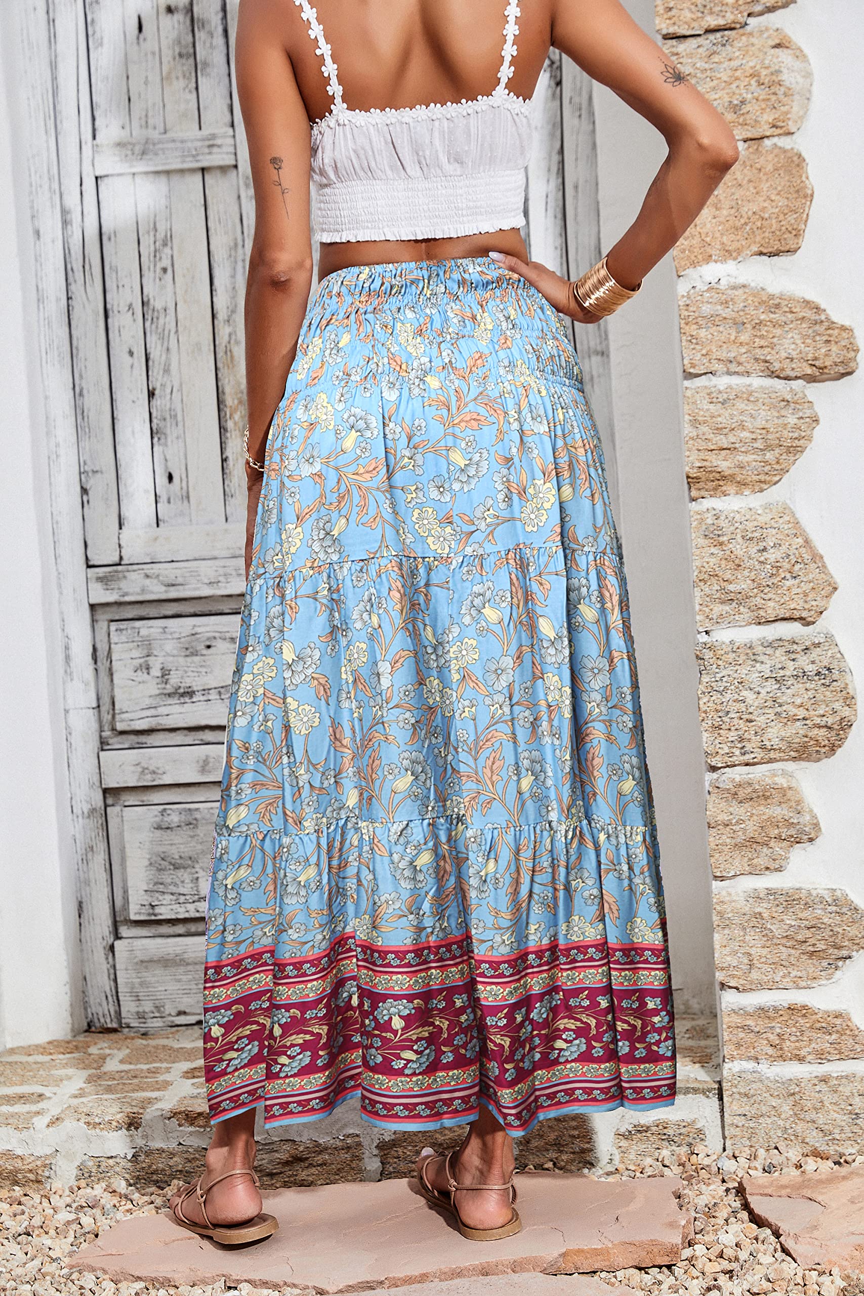 CFLONGE Women's 2025 Bohemian Long Maxi Skirt - Flowy High Waist A-Line Summer Skirt with Pleats | Perfect for Beach, Vacation, and Casual Outfits