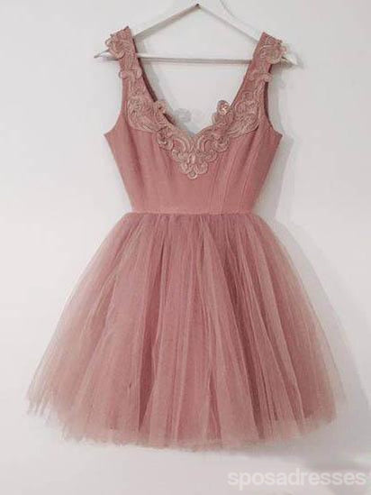 Elegant Dusty Pink V-Neck Lace Short Homecoming Dress for Women - CM594 | Perfect for Prom, Party, Wedding Guest & Special Occasions