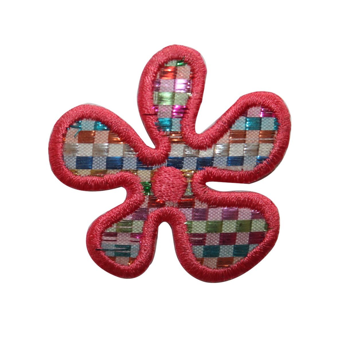 ID 6222 Checkered Hibiscus Flower Patch - Tropical Embroidered Iron On Applique for DIY Clothing, Bags & Home Decor - Perfect for Hawaiian Shirts, Summer Dresses & Craft Projects