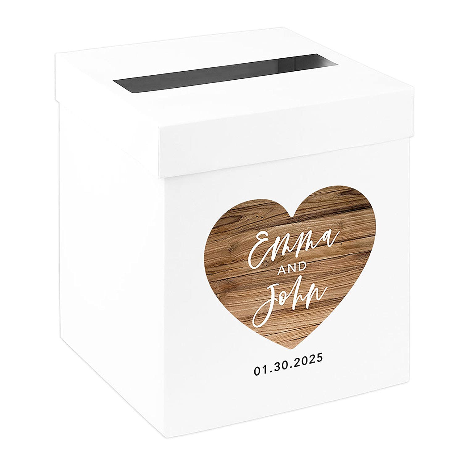 Custom Wedding Card Box 10x10x10 - Rustic Heart Gift Box for Wedding Day