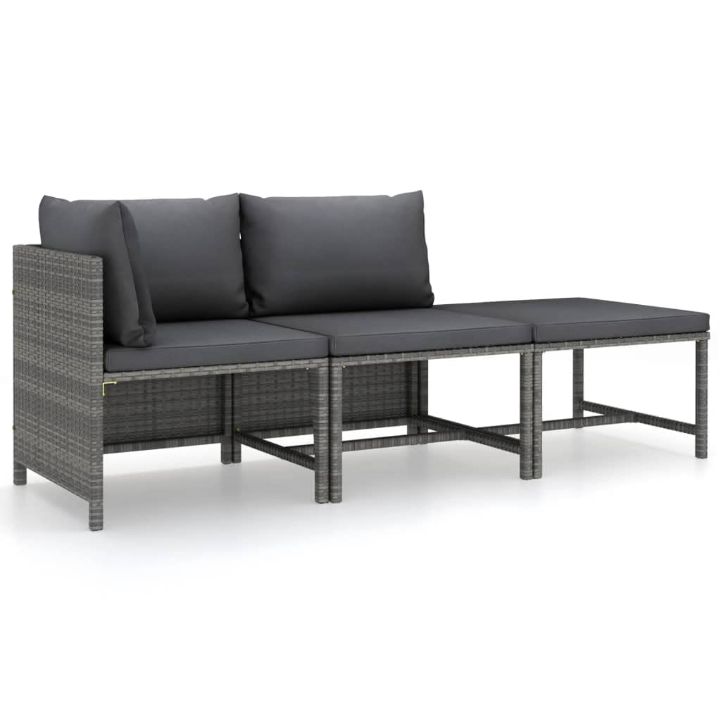 vidaXL 3-Piece Outdoor Patio Lounge Set with Cushions - Durable Poly Rattan Furniture in Gray & Anthracite - Perfect for Garden, Poolside or Backyard Relaxation