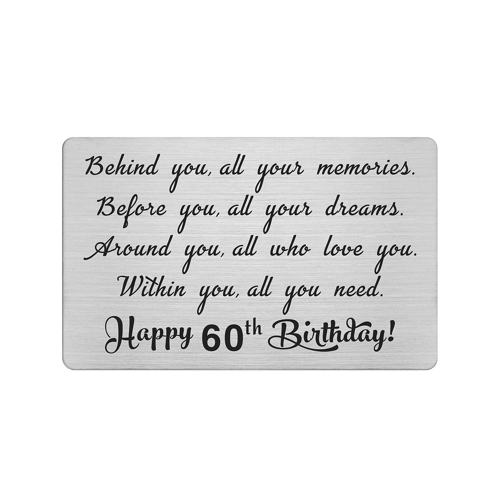 CPLJW 60th Birthday Greeting Card - Engraved Stainless Steel Wallet Card Gift for Women & Men | Funny Birthday Present with Personal Message | Perfect for Milestone Celebrations, Retirement Gifts & Special Occasions