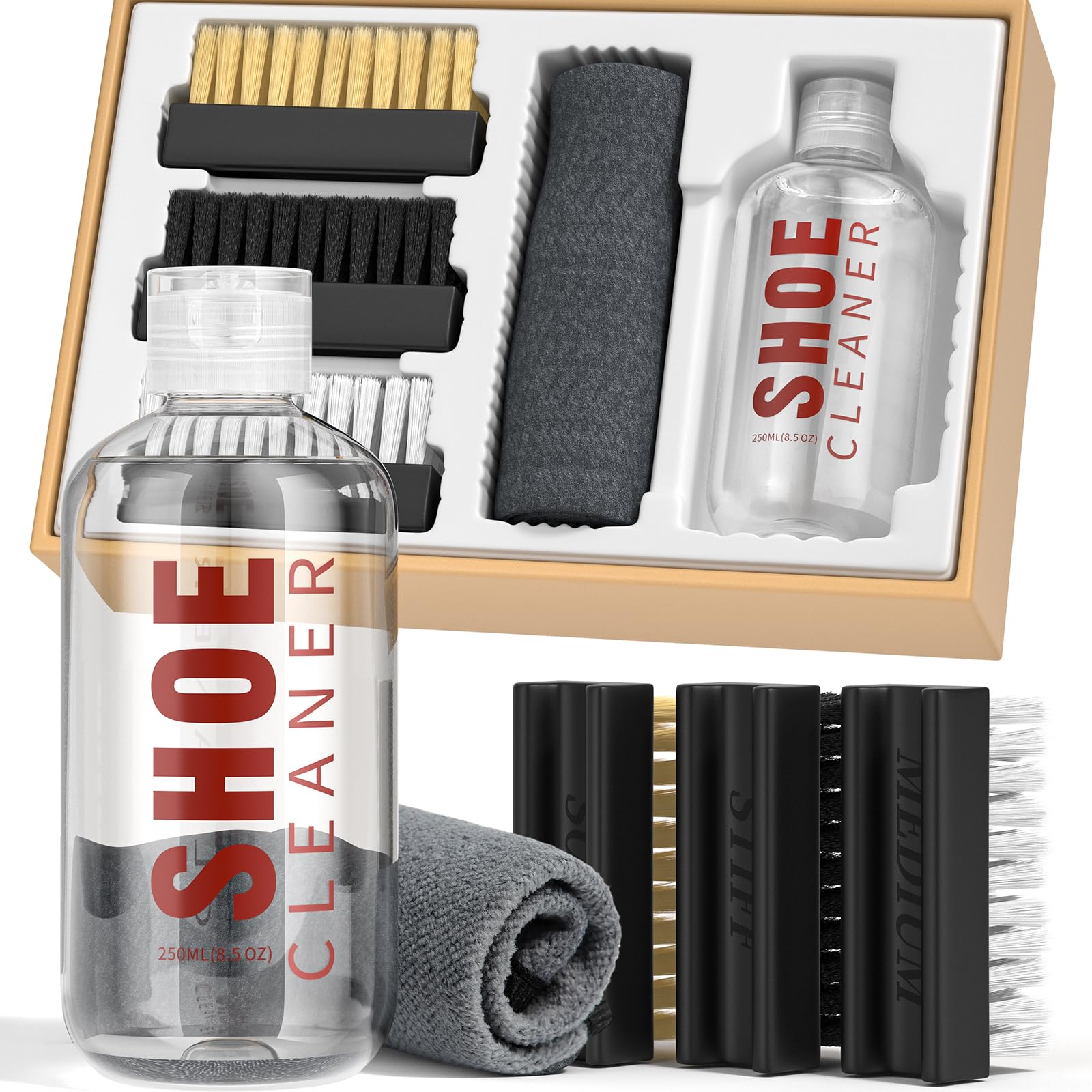 Premium Shoe Cleaner Kit - 8.5Oz with 3 Brushes & Towel for Sneakers, Boots & Fabric | Perfect for Gym & Outdoor Use