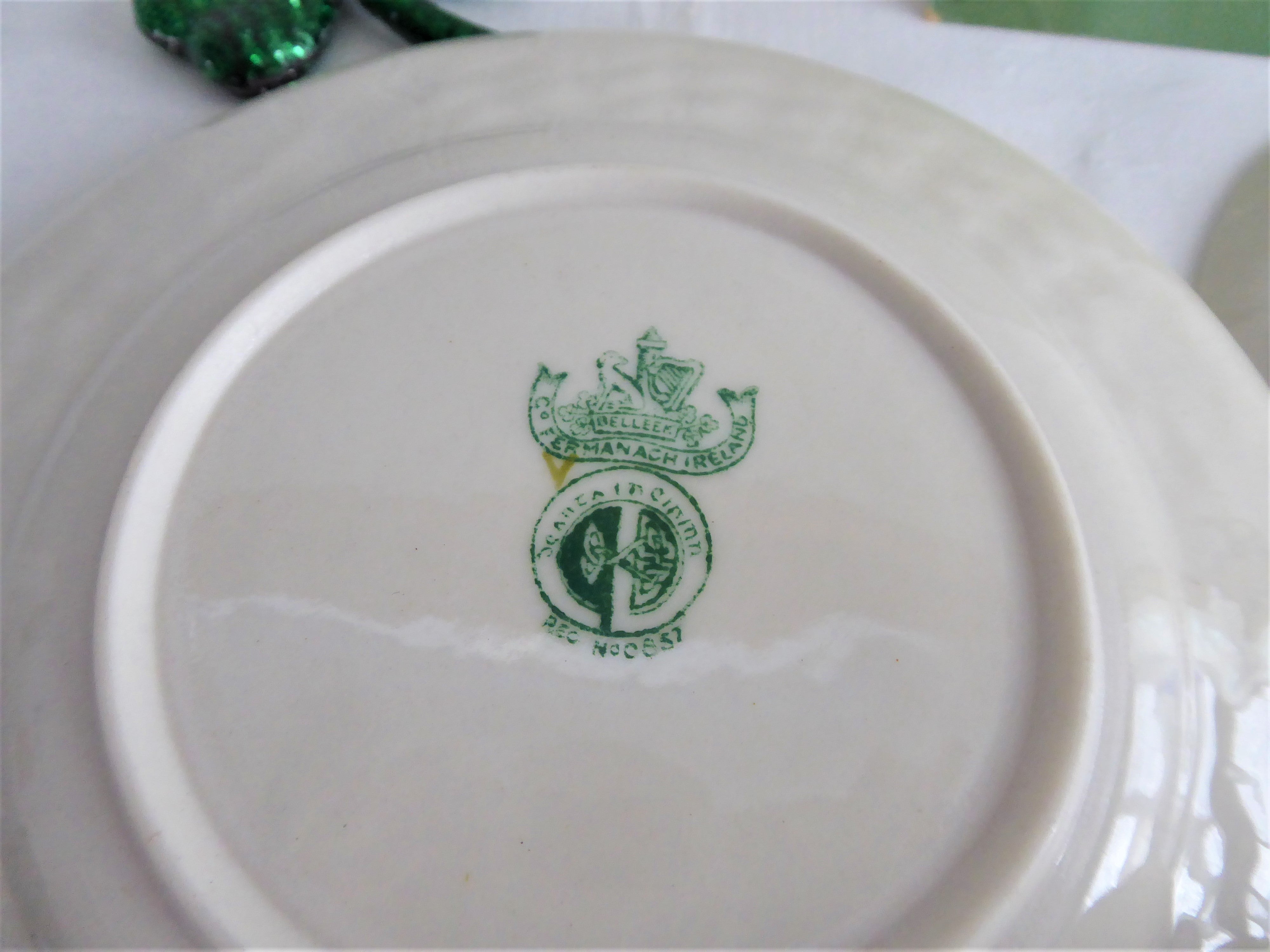 Vintage Irish Belleek Teacup Trio Set - Handcrafted Basket Weave Design with Shamrocks (1950s 4th Green Mark) - Perfect for Afternoon Tea, Collectible Irish Porcelain, Wedding Gift