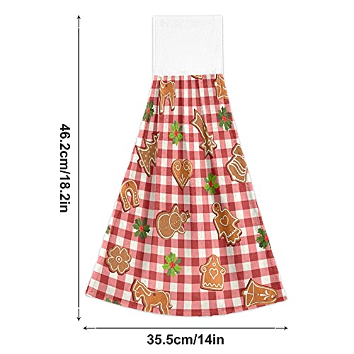 Christmas Gingerbread Holly Kitchen Oven Towels - 2 Pack Red Tartan Plaid Super Absorbent Dishcloths with Hanging Loop | Holiday Baking & Dish Drying Towels for Kitchen, Tea Bar, Bathroom & Tabletop Decor