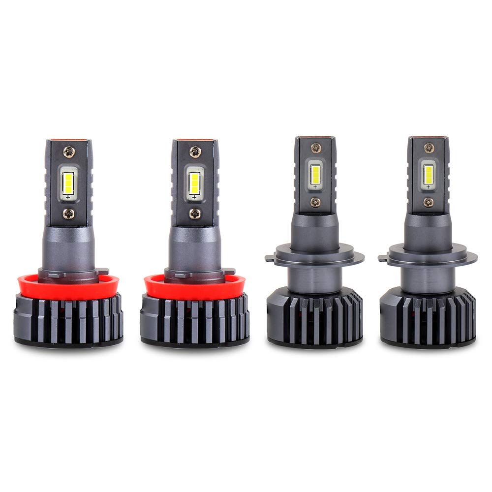 ECCPP 4PCS H11+H7 LED Headlight Bulbs 8000 Lumens 80W 6500K White - High/Low Beam & Fog Lights 360 Degree Adjustable - Perfect for Night Driving, Off-Road & All Weather Conditions