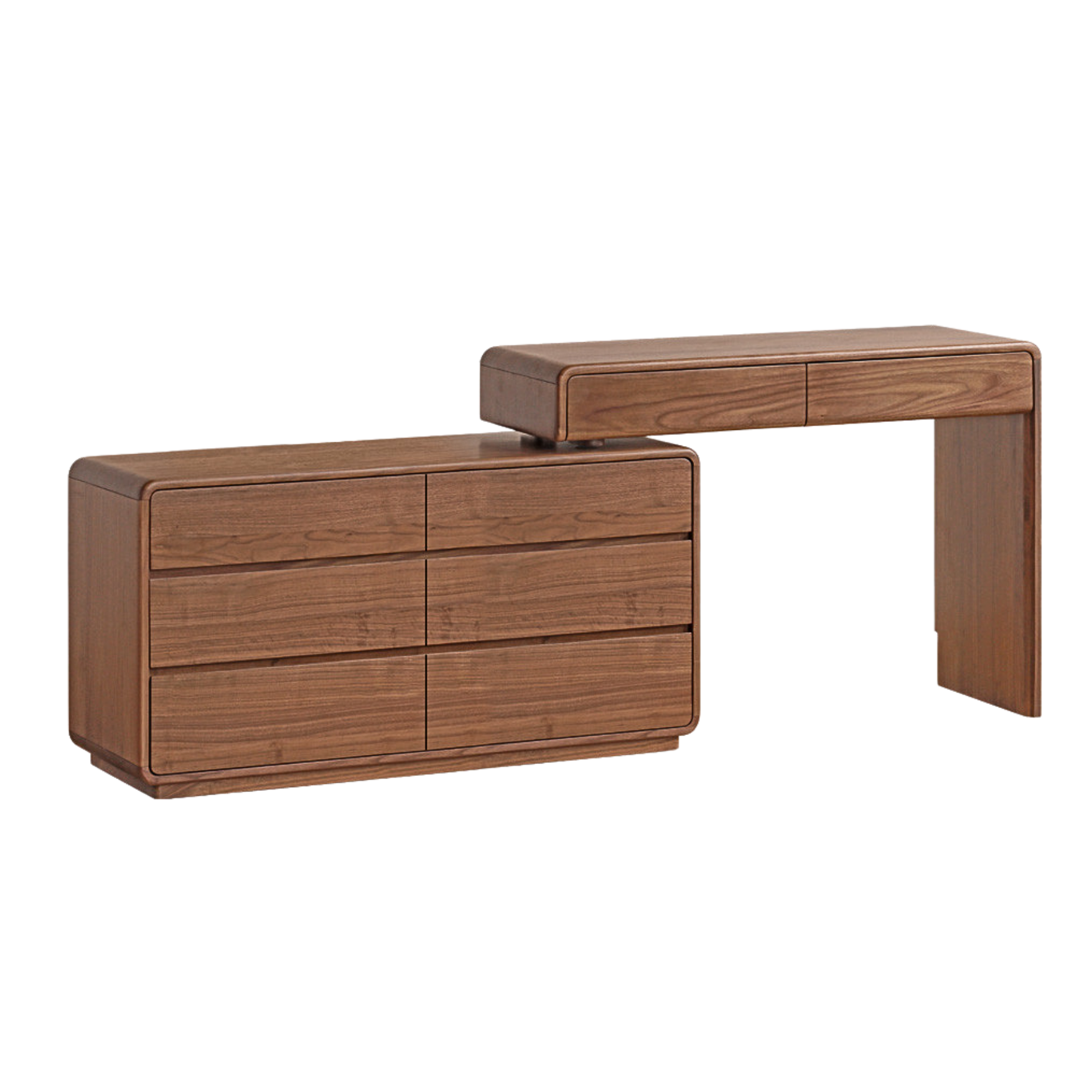 47.6x16.5x31.5 inch / 121.2x42x62 cm / Rich dark walnut color/  six-drawer cabinet + Dressing table right