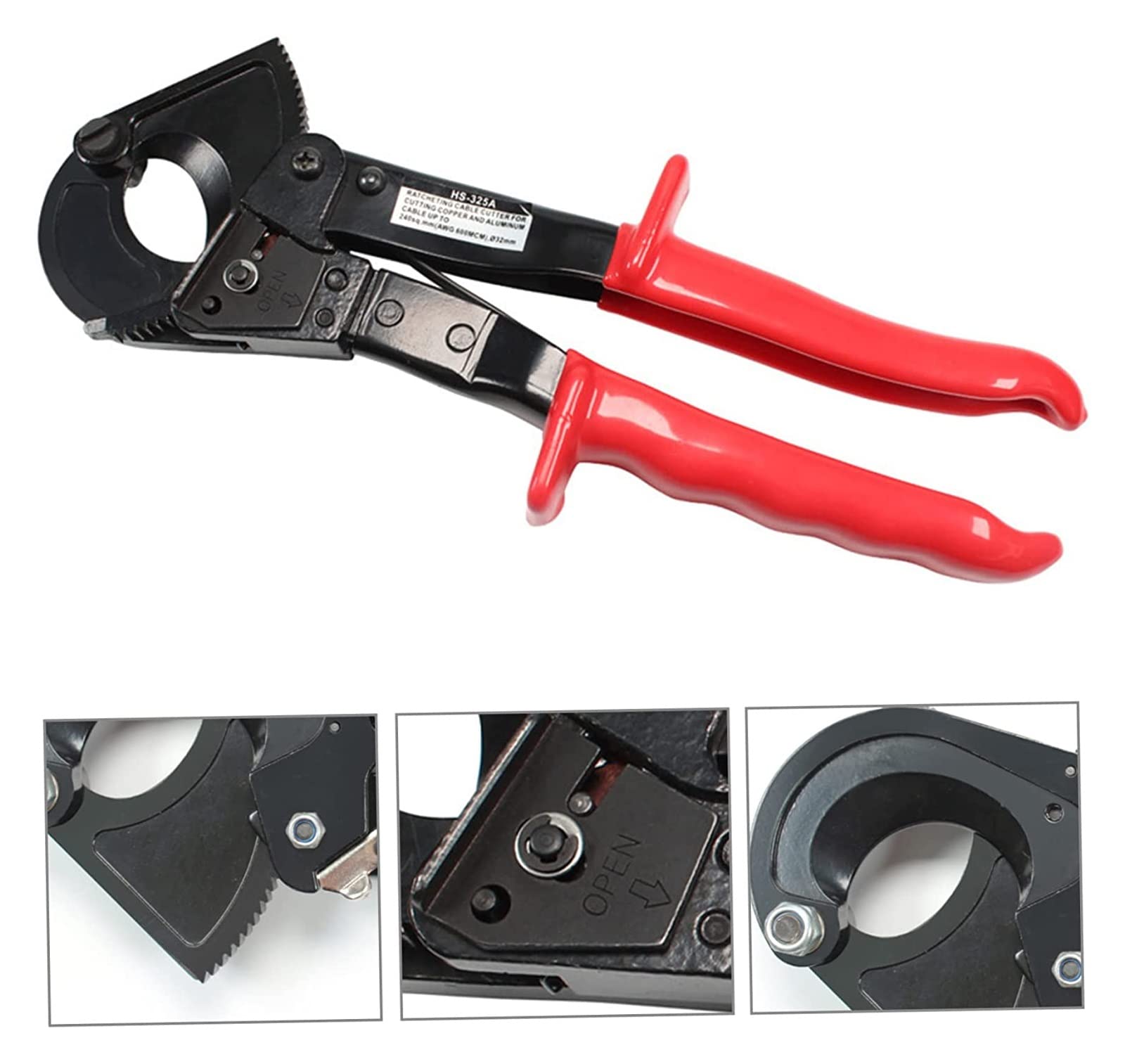 Ratchet Cable Pliers HS-325A - Heavy Duty Wire Cutting Tool for Crafts, DIY & Electrical Work - Effortless Wire Stripping & Crimping Hand Tool (Red) - Perfect for Jewelry Making, Home Repairs & Automotive Wiring