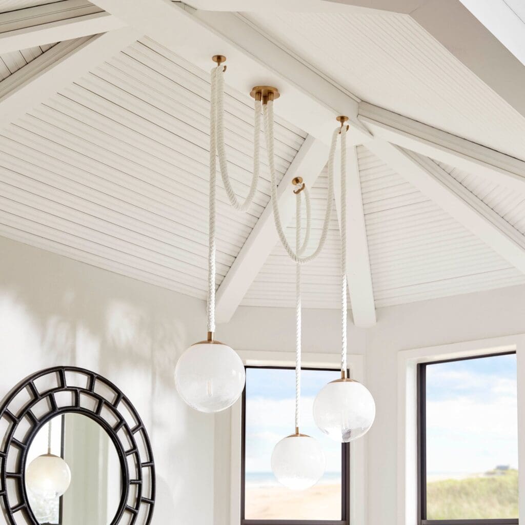 Cyan Design 11621 Rockport 3-Light Pendant in Natural Sisal Rope with Milky Glass Shade & Aged Brass Finish - Transitional Style Lighting for Kitchen Island, Dining Room or Entryway