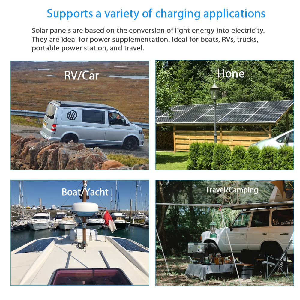 200W Flexible Solar Panel Kit - 2pcs 100W Monocrystalline Solar Panels with Charge Controller & PV Connector for RV, Boat, Cabin, Tent, Car, Trailer - Perfect for Off-Grid Power & 12V Battery Charging