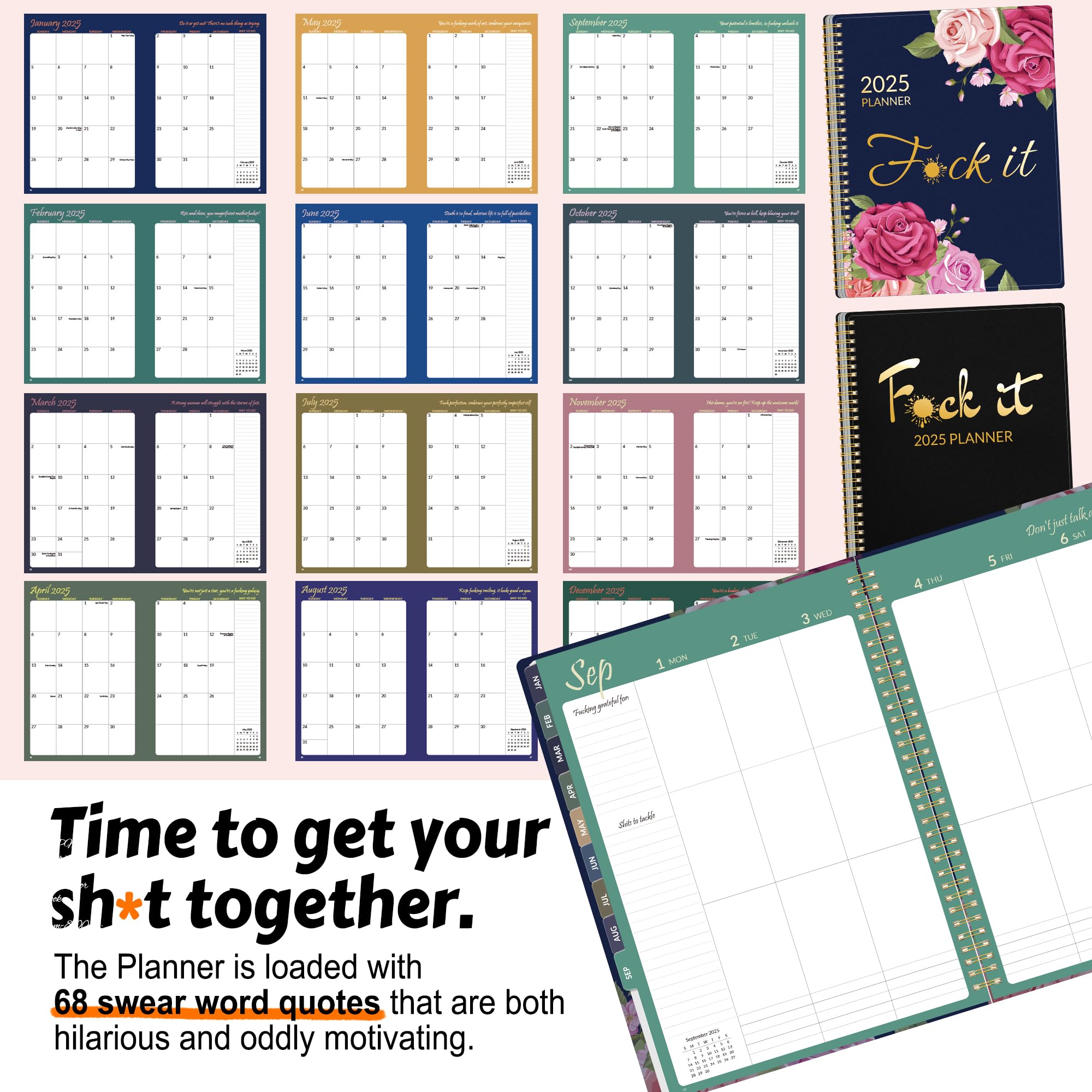 2025 Fuck It Planner - 12-Month Weekly Organizer for Stressed Women (8.5x11