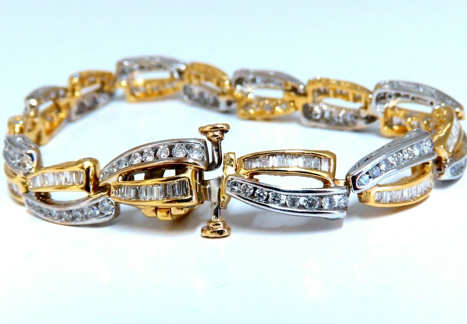 3.54ct Natural Baguette & Round Diamond Tennis Bracelet in 14K Gold - Elegant Channel Setting for Women's Jewelry - Perfect for Weddings, Anniversaries and Special Occasions