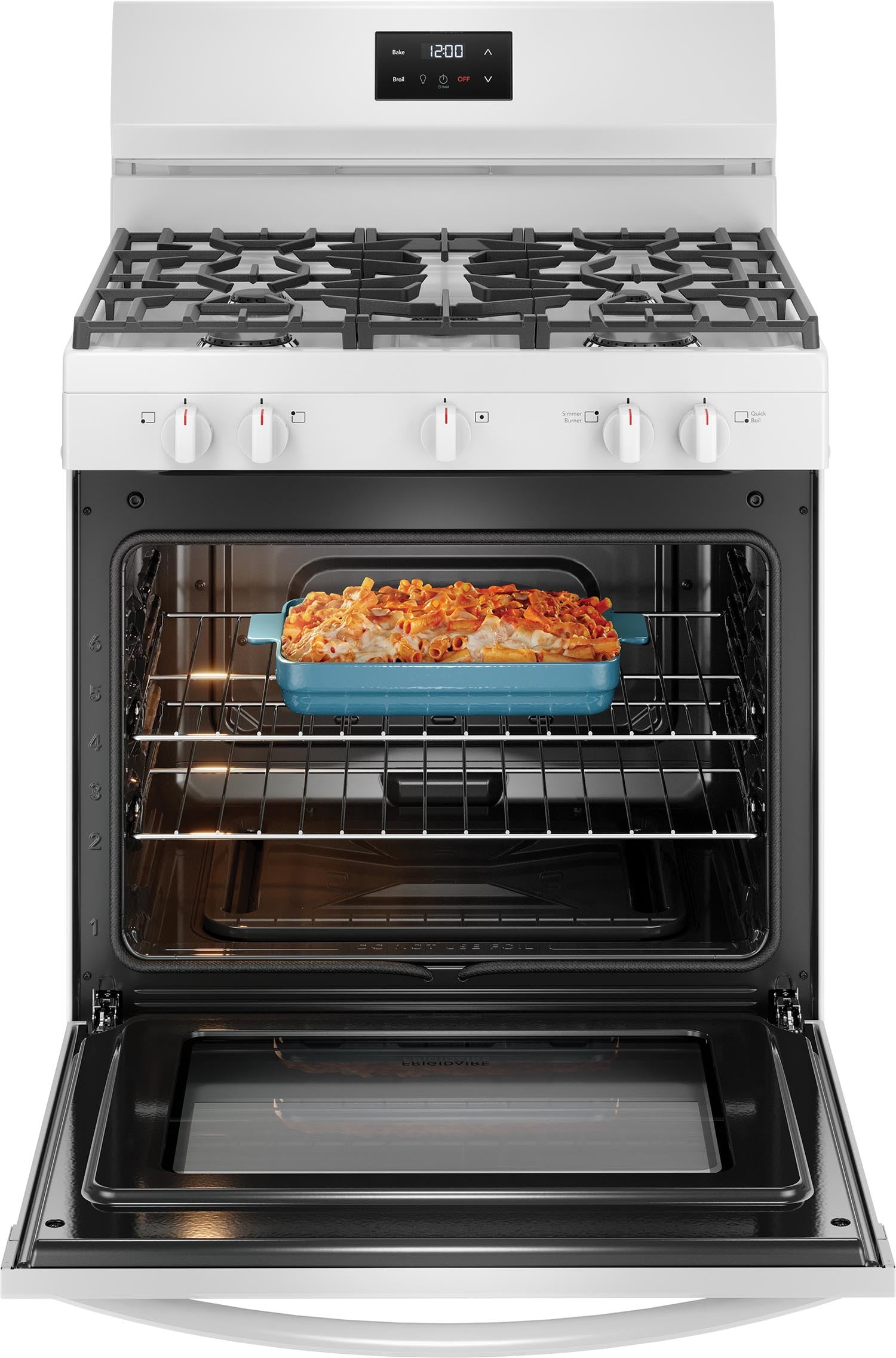 Frigidaire FCRG3052BW 30-Inch White Gas Range - 5.1 Cu. Ft Capacity, 4 Sealed Burners, Continuous Grates - Perfect for Family Kitchens & Home Chefs