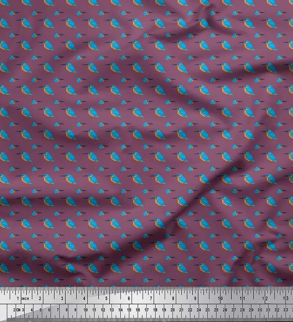 Soimoi Georgette Viscose Purple Fabric by The Yard - 42 Inch Wide Kingfisher Bird Print Shirting Material - Lightweight Flowy Dress & Scarf Fabric for DIY Fashion, Home Decor, and Craft Projects