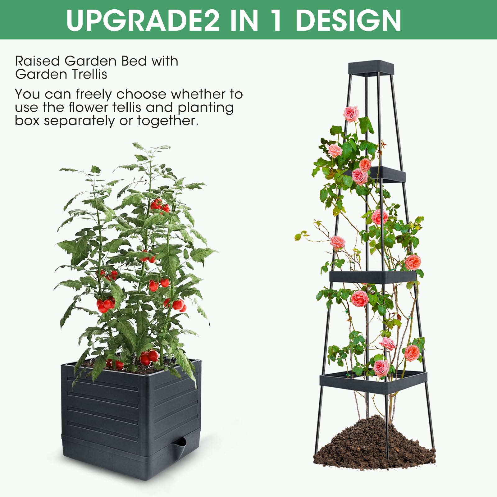 **MQUPIN Self-Watering Raised Garden Bed with Adjustable Trellis – Planter Box for Tomatoes, Climbing Vegetables & Plants – Outdoor Gardening Solution for Patio, Balcony & Backyard**