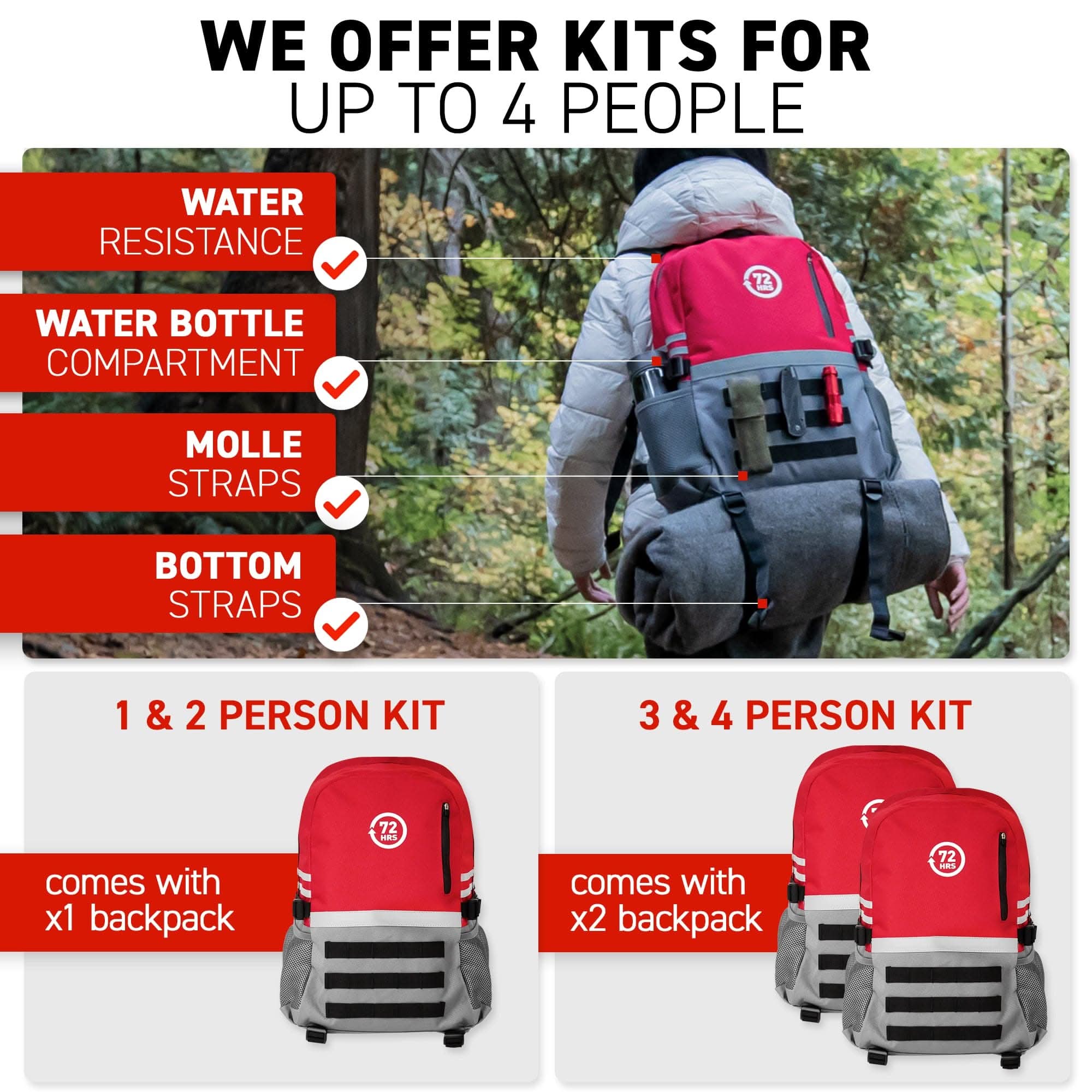 72HRS Deluxe Emergency Survival Backpack Kit - 3-Day Disaster Preparedness Gear for Camping, Hiking & Outdoor Adventures