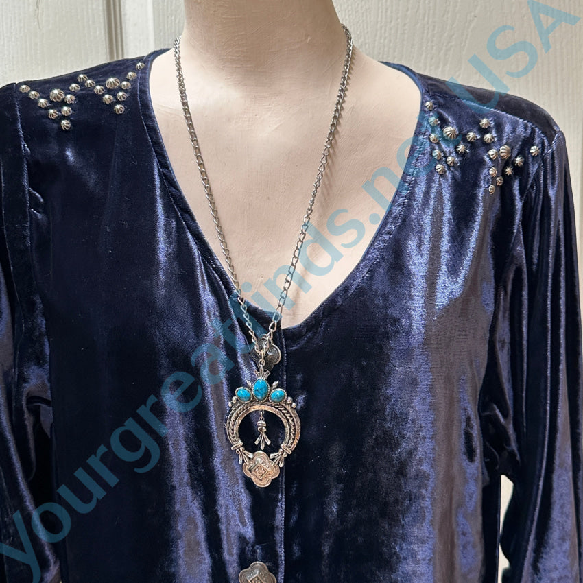 Vintage Silver Tone Naja Necklace with Faux Turquoise - Southwest Style Costume Jewelry for Women - Perfect for Boho Fashion, Festivals, and Tribal Themed Parties