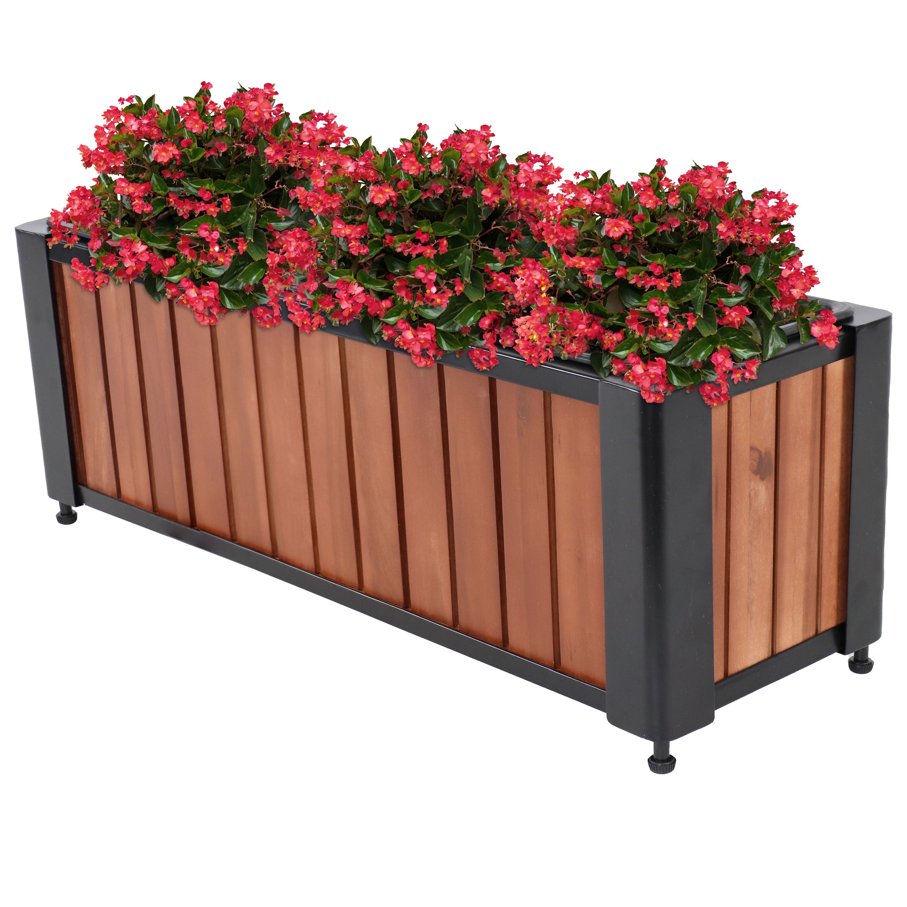 Premium Sunnydaze Slatted Wood Planter Box with Removable Insert - 14.75 Inch Height - Perfect for Indoor Plants, Outdoor Gardens & Patio Decor