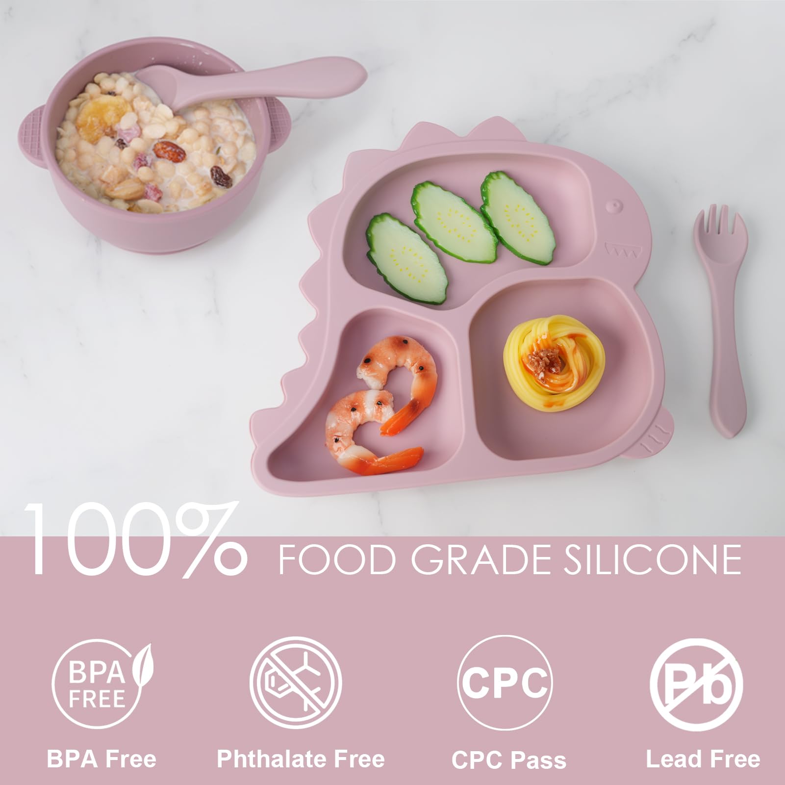 **10PCS Baby Led Weaning Silicone Feeding Set for Toddlers - Self Feeding Utensils with Dinosaur Plate, Bib, Cup, Suction Bowl, Forks, Spoons & Fruit Feeder - Perfect for Girls & Boys Learning to Eat Independently at Home or Daycare**