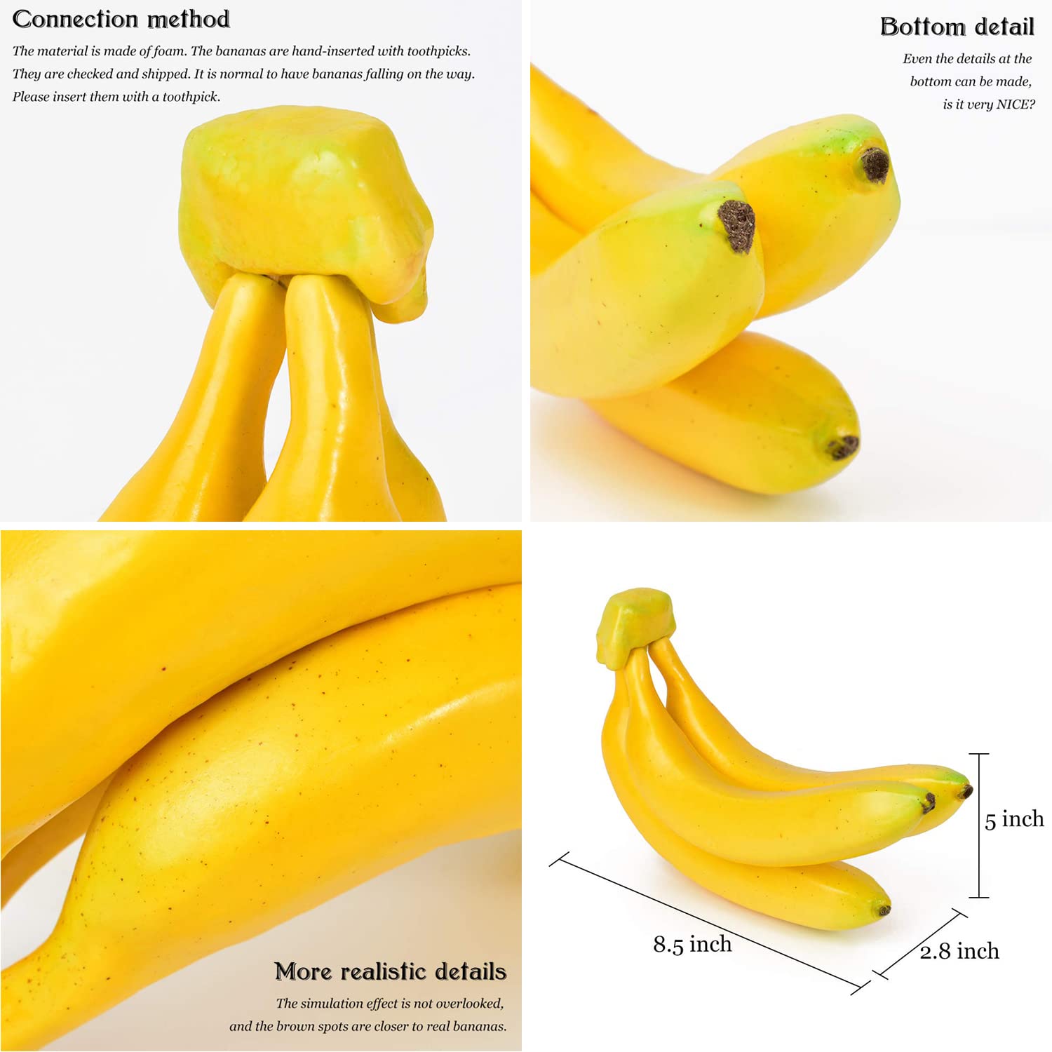 3 Pack Realistic Fake Banana Artificial Fruit - Lifelike Simulation for Home, Party, Kitchen & Festival Decor - Perfect for Table Centerpieces, DIY Crafts & Themed Events
