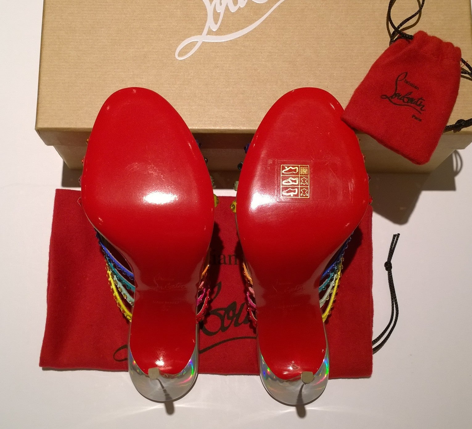 Christian Louboutin Martha Strass 100 Crystal Crepe Satin Mules Sandals - Rainbow Laser Heels for Women | Perfect for Weddings, Parties & Special Occasions