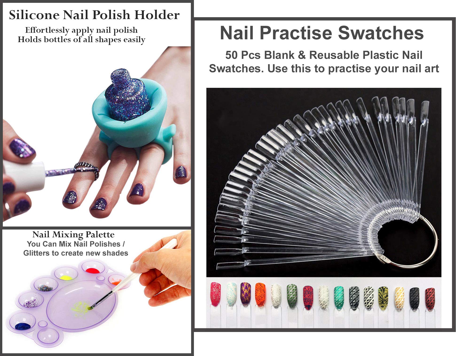 Professional Nail Art Kit with Nail Brushes, Dotting Tools, Stamping Polishes, 3D Glitter Bottles & Practice Wheels - Complete Manicure Set for DIY Nail Designs at Home or Salon (Multicolor)