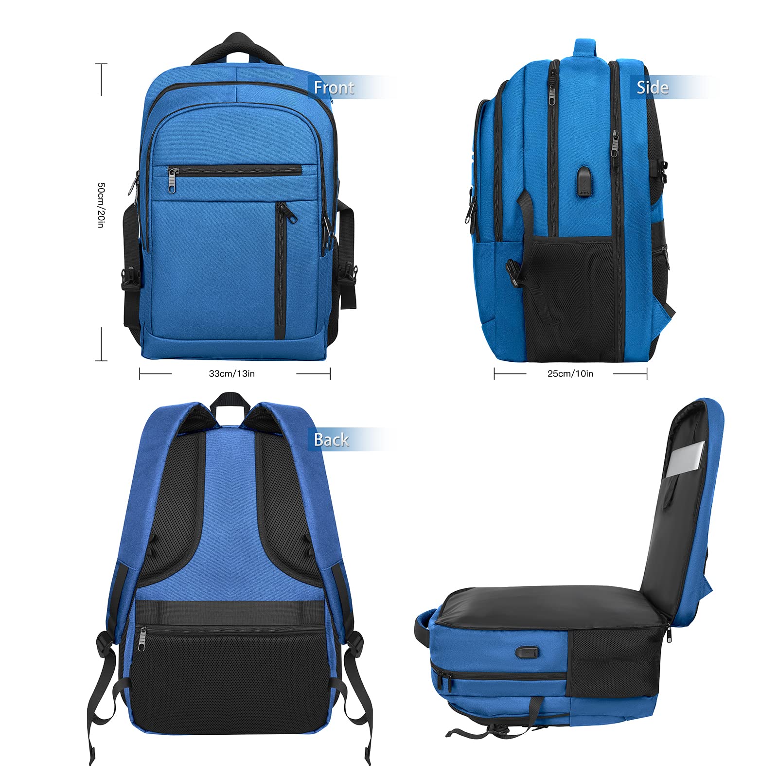 17 Inch Anti-Theft Travel Laptop Backpack with USB Charging Port - Extra Large TSA Approved Business Backpack for Men & Women - Water Resistant & Durable - Perfect for Air Travel, Commuting & Work (Blue)