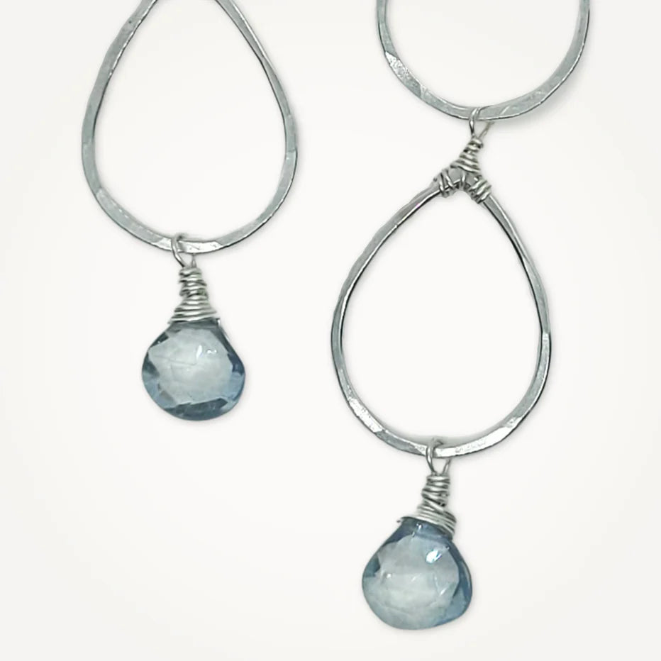 Aquamarine Double Dewdrop Earrings – Elegant Dangle Jewelry for Women, Perfect for Weddings, Parties & Special Occasions