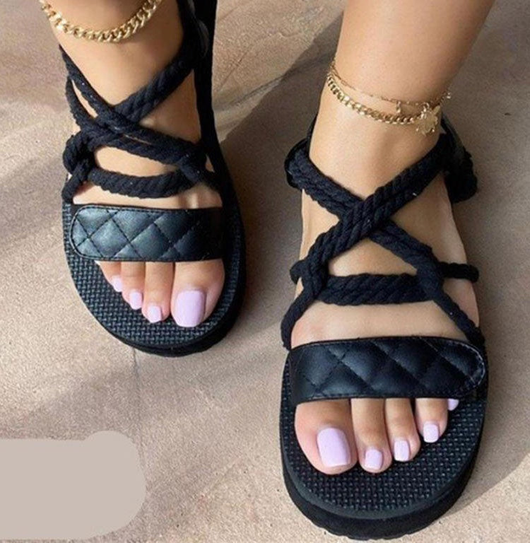 Braided Criss Cross Flat Sandals for Women - Comfortable Summer Beach Walking Shoes - Perfect for Vacation, Travel, and Casual Outfits