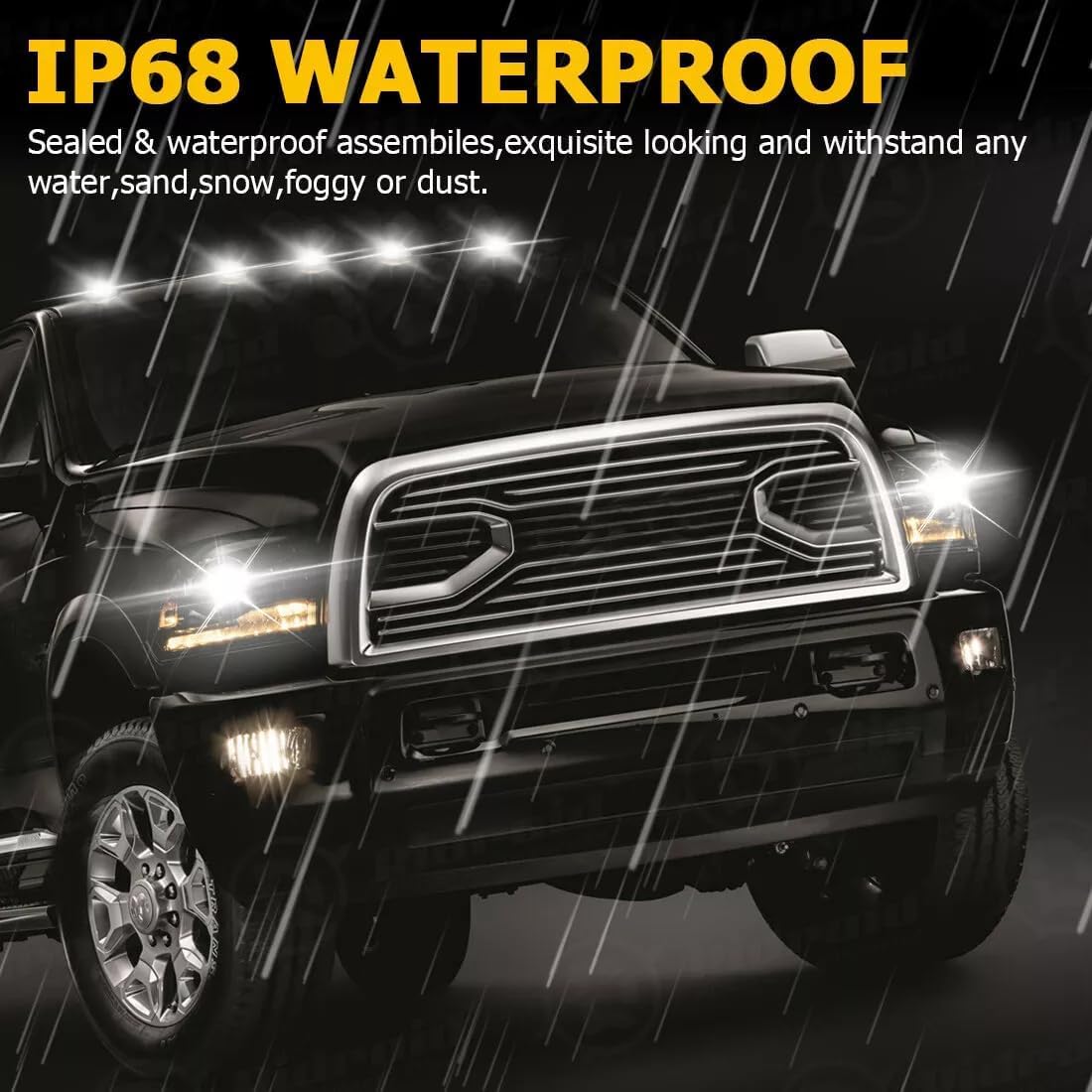 2024 Upgraded No-Drill Solar-Powered Wireless LED Cab Lights for Trucks - Vibration Sensor Roof & Marker Lights for Enhanced Night Visibility & Safety (Ideal for Off-Roading, Camping & Work Trucks)