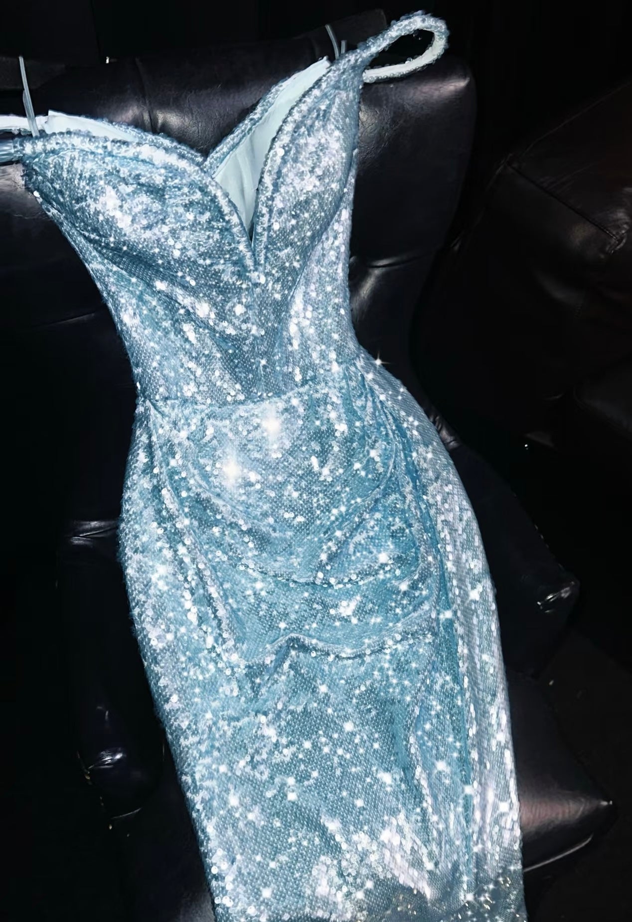 Elegant Off The Shoulder Blue Sequin Prom Dress - Sheath Evening Gown for Homecoming, Pageant & Formal Events (Style J6339)