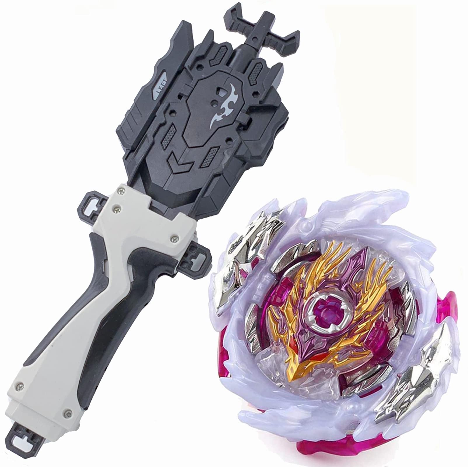 Metal Fusion Beyblade Burst Evolution SuperKing B-168 Booster Rage Longinus DS 3A Battle Top Toy Set with Left/Right Spin String Launcher Grip - Perfect for Competitive Beyblade Battles & Kids' Collectible Toys