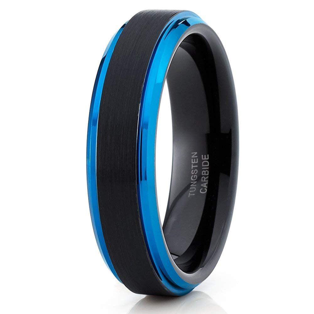 Blue Tungsten Wedding Ring for Men & Women - 6mm Comfort Fit Anniversary & Engagement Band - Durable Black Tungsten Carbide Jewelry - Perfect for Weddings, Proposals & Special Occasions