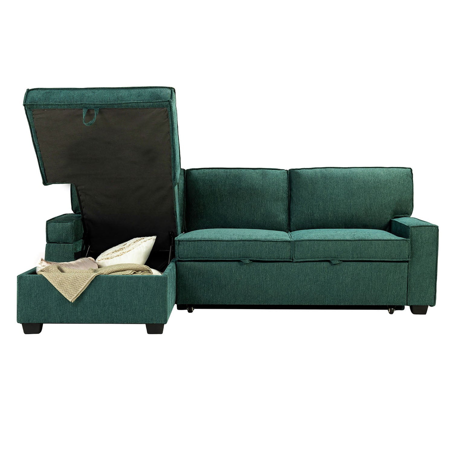 Sendera Upholstered Pull Out Sleeper Sofa & Chaise with Storage (Right) - Convertible Sectional Couch for Small Spaces - Perfect for Guest Room, Living Room & Studio Apartments