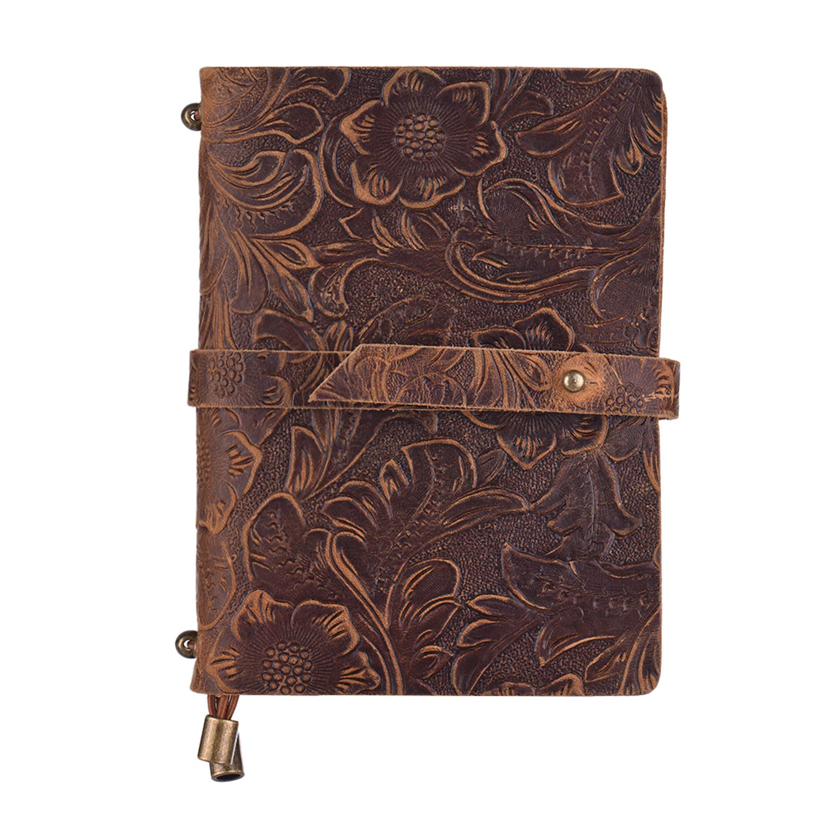 Vintage Leather Travel Journal Notebook - Embossed Pattern, Lined & Blank Grid Paper, Refillable Notepad for Writing & Sketching | Perfect Gift for Men & Women | Ideal for Travel Diaries, Creative Writing & Daily Journaling