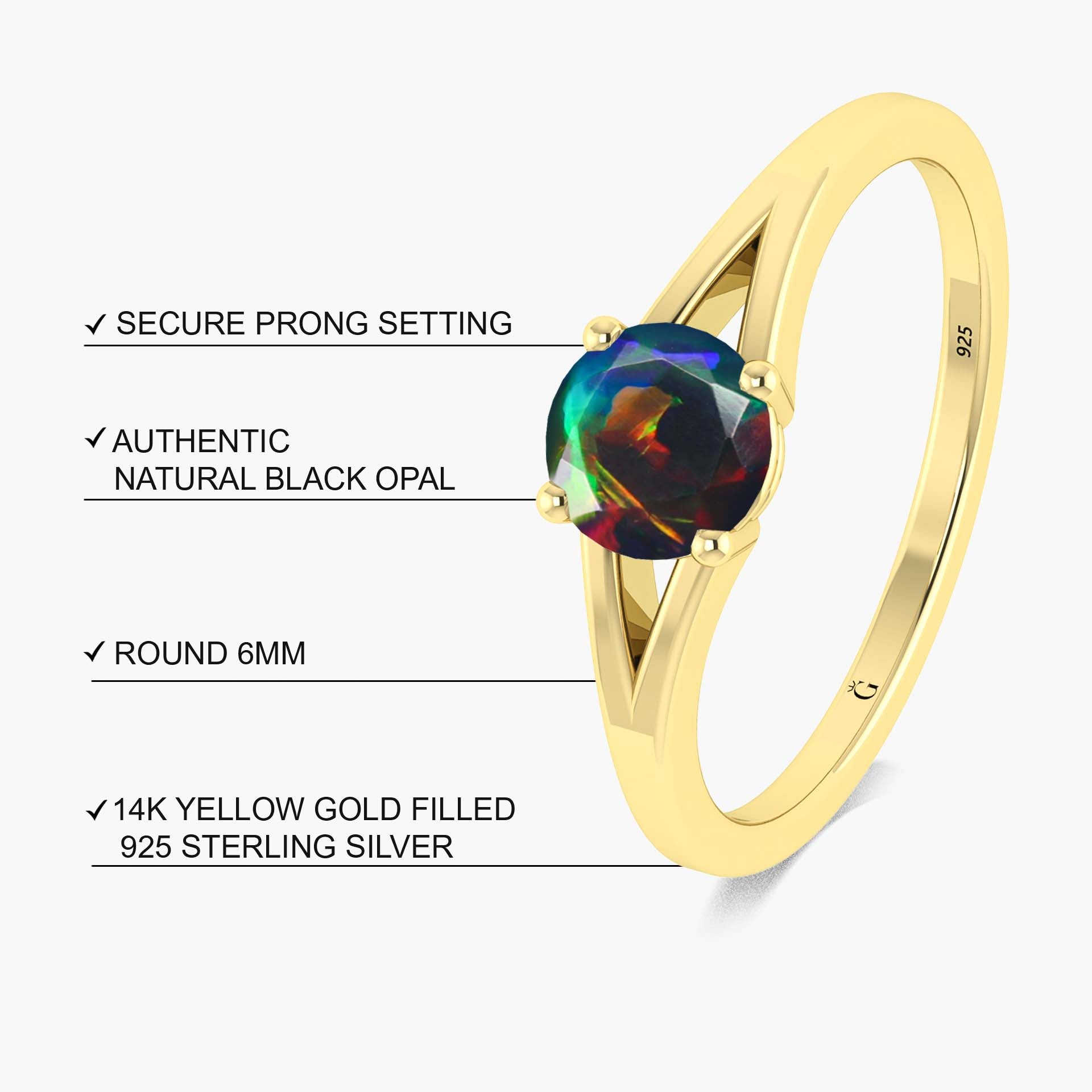 Exquisite Black Fire Opal Ring for Women – Elegant Round Dainty Jewelry for Everyday Wear & Special Occasions