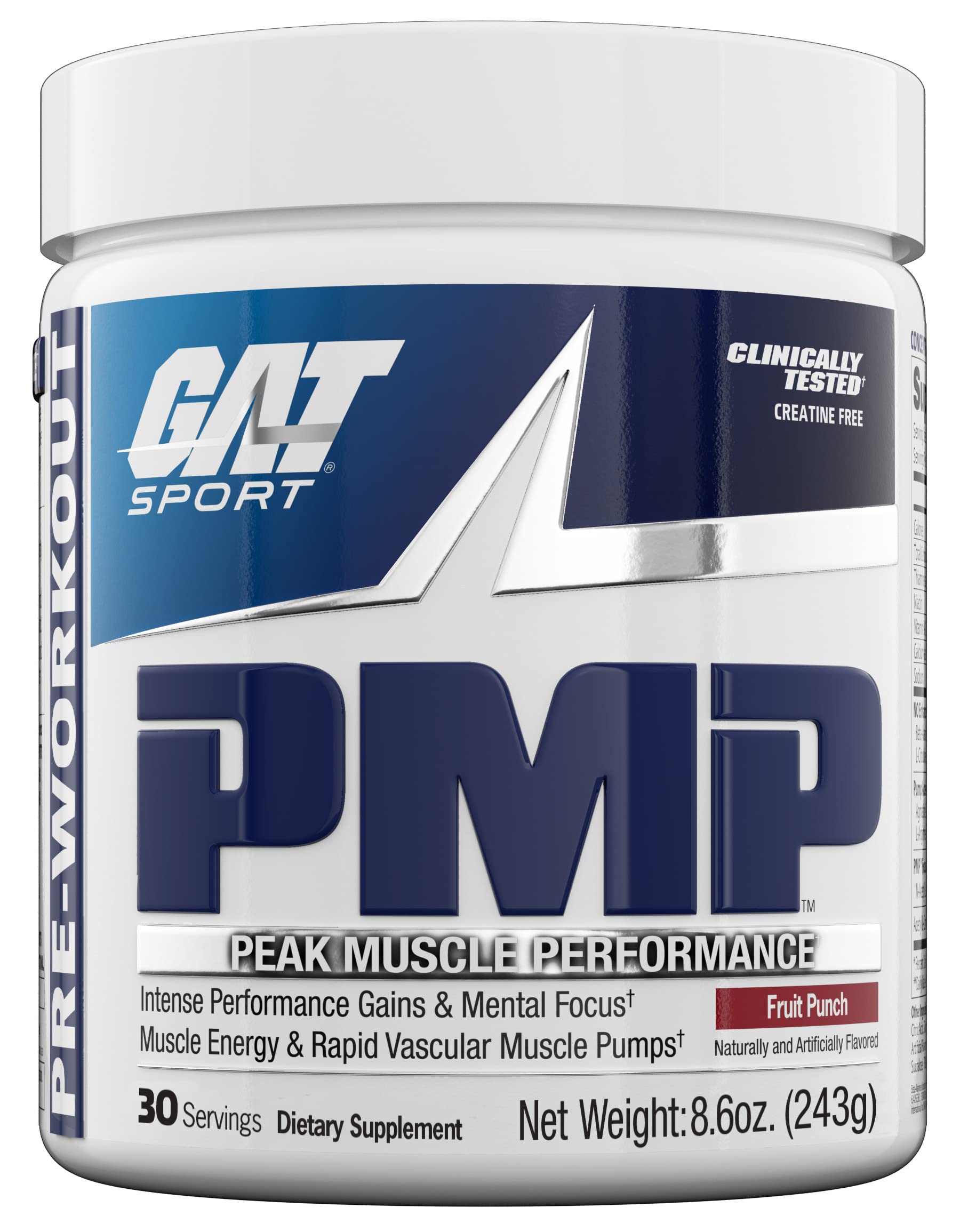GAT SPORT PMP Peak Muscle Performance Pre-Workout Powder - 30 Servings Fruit Punch Flavor for Energy & Focus - Ideal for Gym, Bodybuilding & Fitness Training