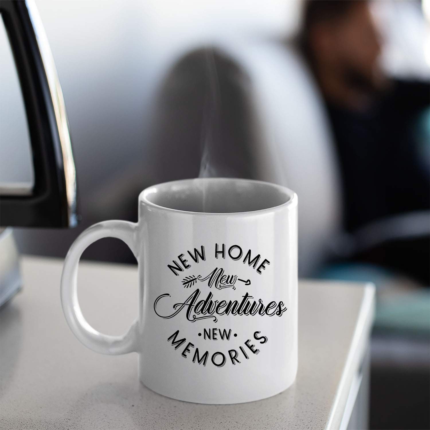 Veracco White Ceramic Coffee Mug - Funny Gift for Coffee Lovers, Bachelor Party Favors, Housewarming Present - Perfect for Home, Office & Gifting (New Home, New Adventures, New Memories)