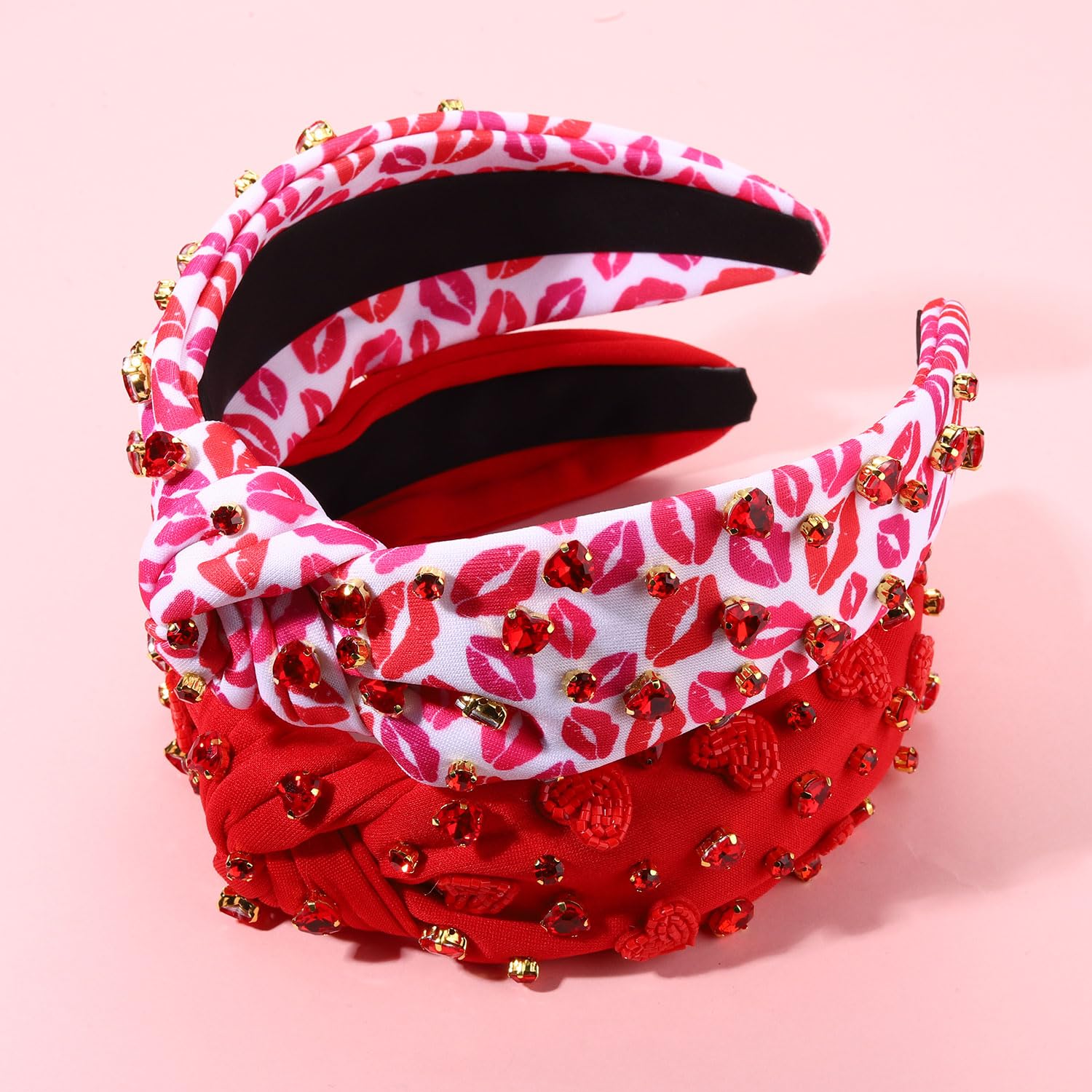 Valentine's Day Headband for Women - Red Heart Rhinestone Knotted Hair Accessories | Cute Valentine's Gift for Her, Girls, Wife | Perfect for Date Night, Parties, Photos & Romantic Occasions