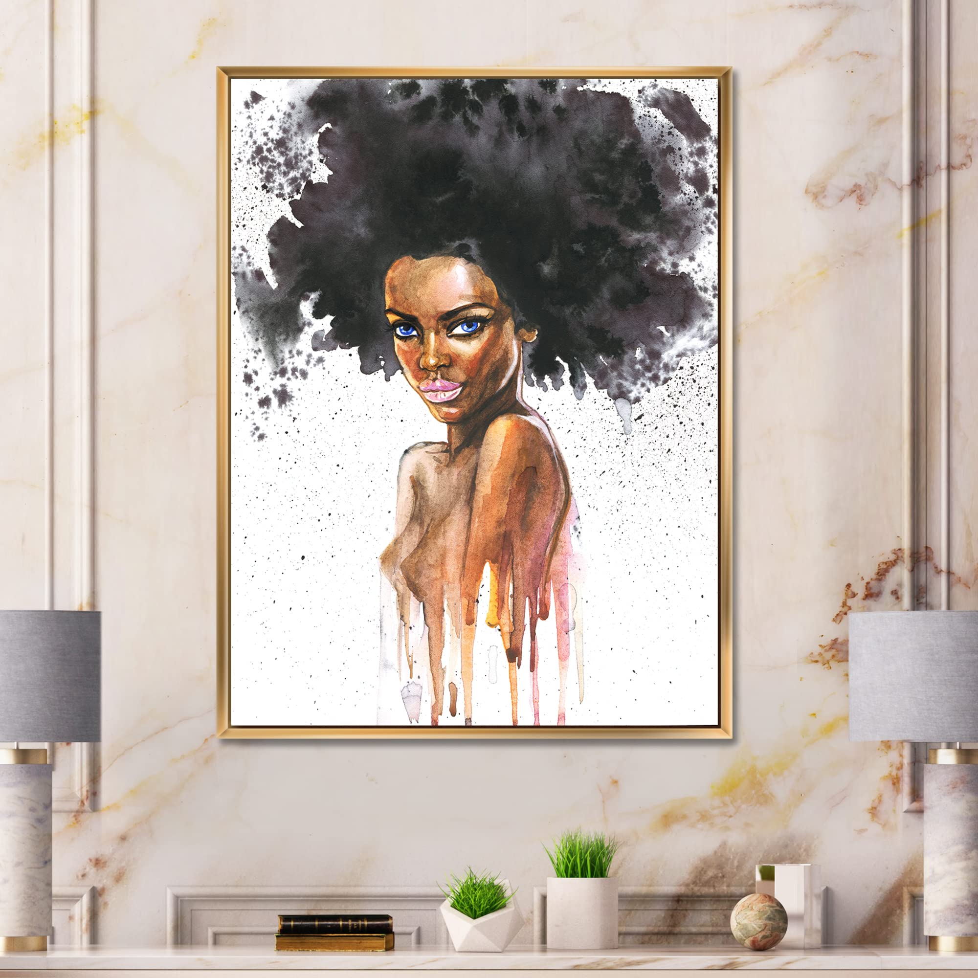 African American Woman Portrait VII - Modern Framed Canvas Wall Art Print for Living Room & Office Decor