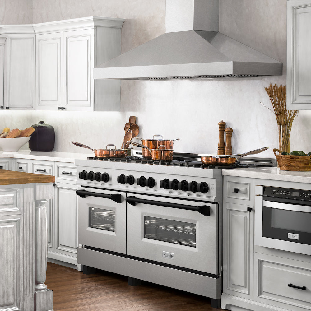 ZLINE Autograph Edition 60-inch 7.4 cu. ft. Dual Fuel Range with 9 Burner Gas Cooktop & 2 Electric Convection Ovens - Satin Stainless Steel & Matte Black (RASZ SN 60 MB) | Professional Kitchen Appliance for Home Chefs & Cooking Enthusiasts