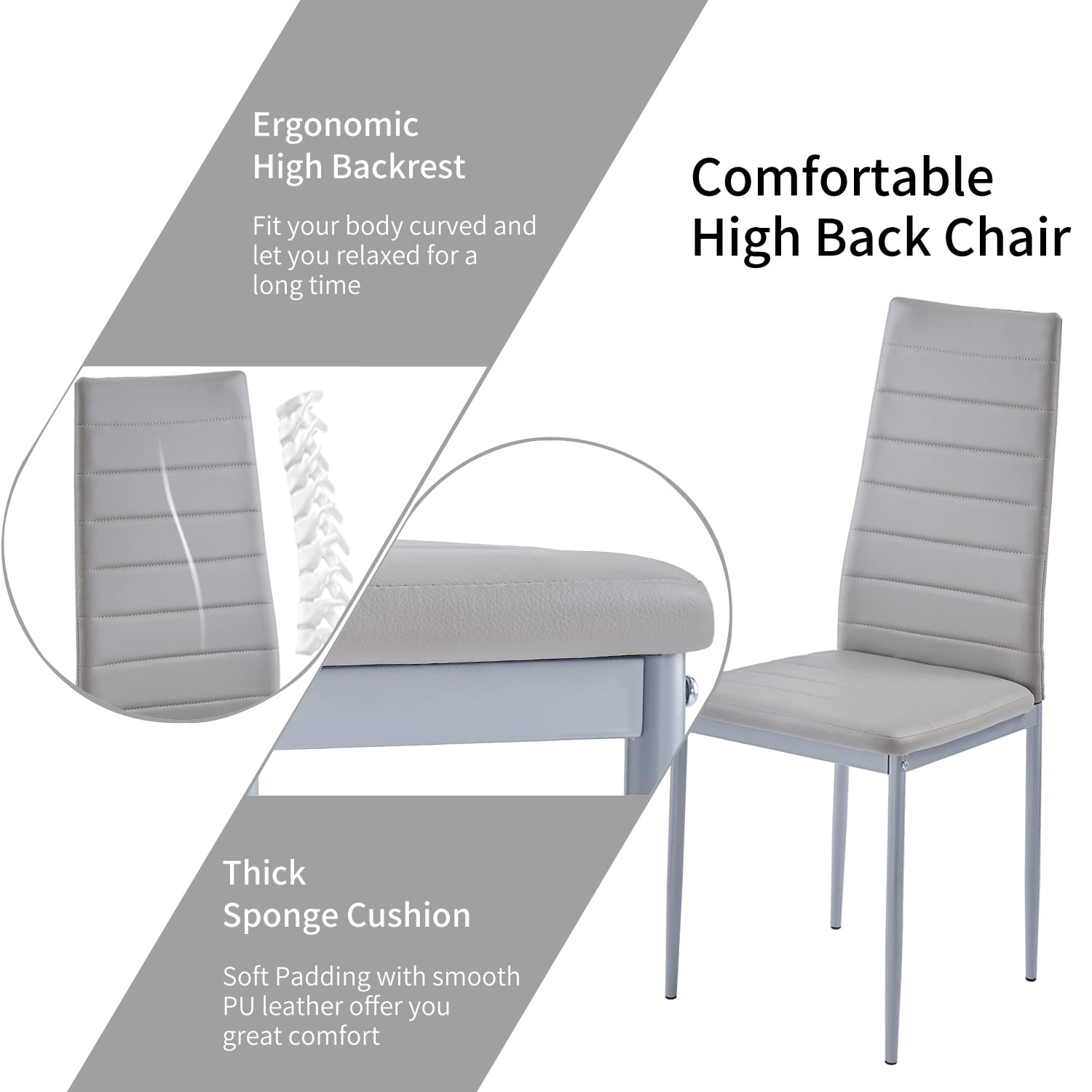Gray Dining Chairs Set of 4 - Modern Upholstered PU Leather Side Chairs with Metal Legs for Kitchen & Dining Room | Washable & Durable | Perfect for Family Meals, Dinner Parties & Small Spaces