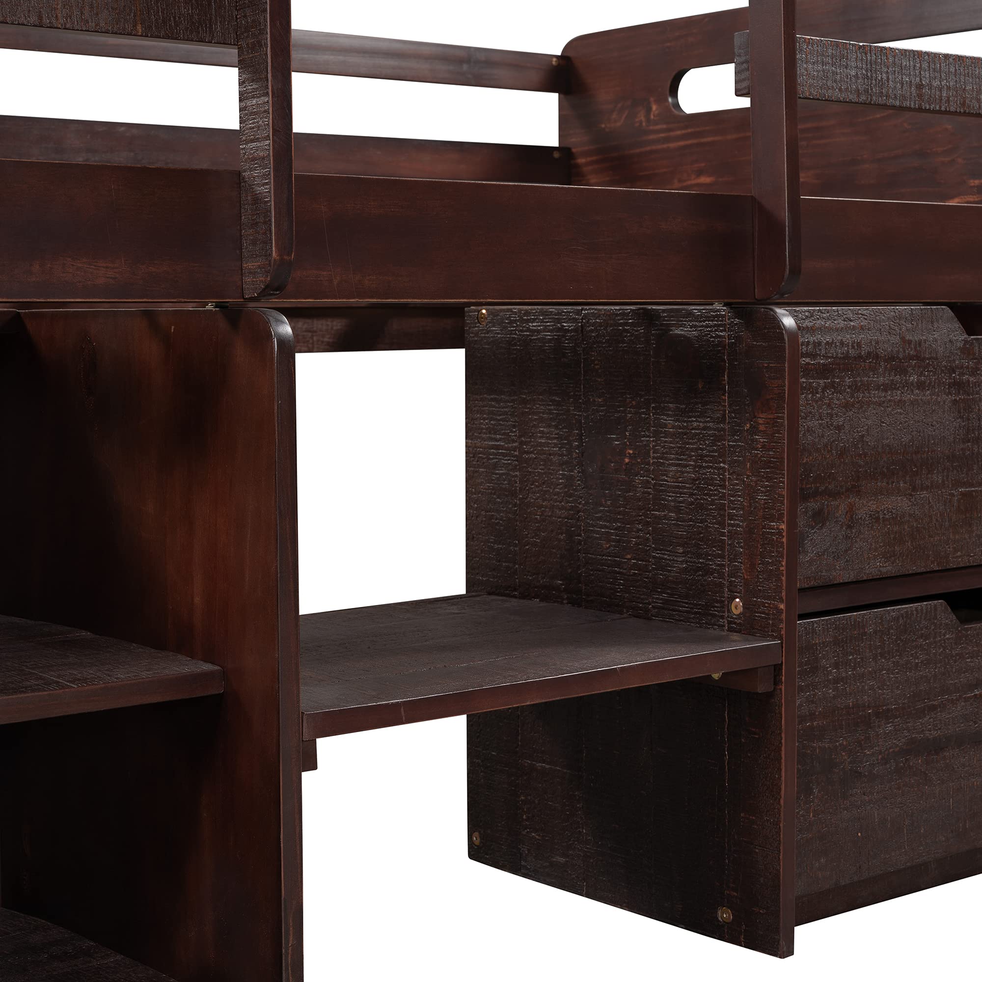 Harper & Bright Designs Twin Loft Bed with Storage - Wooden Low Loft Bed for Kids & Teens with 2 Shelves & 2 Drawers - Space-Saving Bedroom Furniture for Small Rooms - Antique Espresso Finish - Perfect for Dorms, Apartments & Shared Kids' Rooms