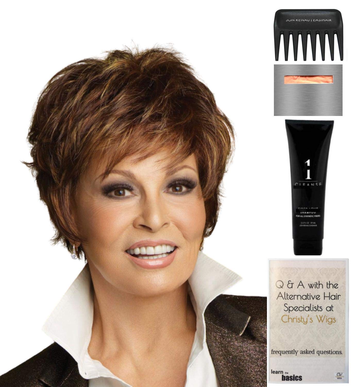 Raquel Welch Sparkle Wig Bundle - 5 Piece Set with Christy's Wigs Q&A Booklet, Wig Shampoo, Cap & Wide Tooth Comb (Color R11S+) - Perfect for Cosplay, Costume Parties & Everyday Glamour