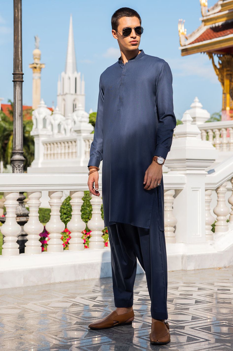 Stylish Blended Blue Shalwar Kameez Outfit - Premium Cotton Fabric for Women - Perfect for Eid, Weddings & Special Occasions