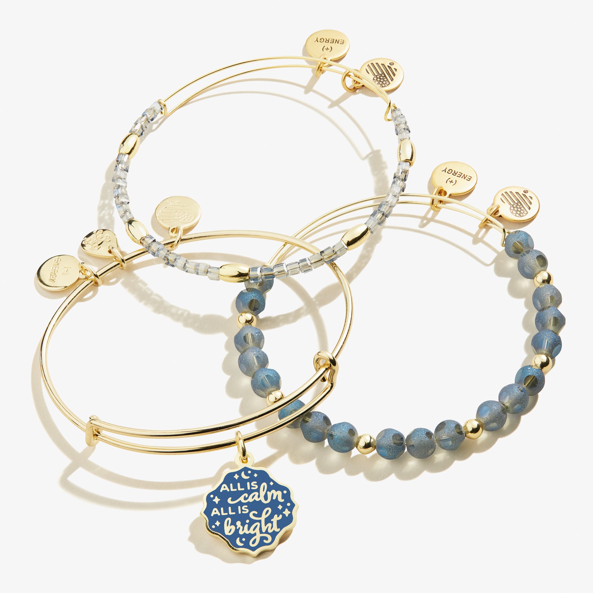 All is Calm All is Bright Charm Bangle Set of 3 - Inspirational Christmas Jewelry Gift for Women - Perfect for Holiday Parties, Gift Exchanges & Festive Occasions