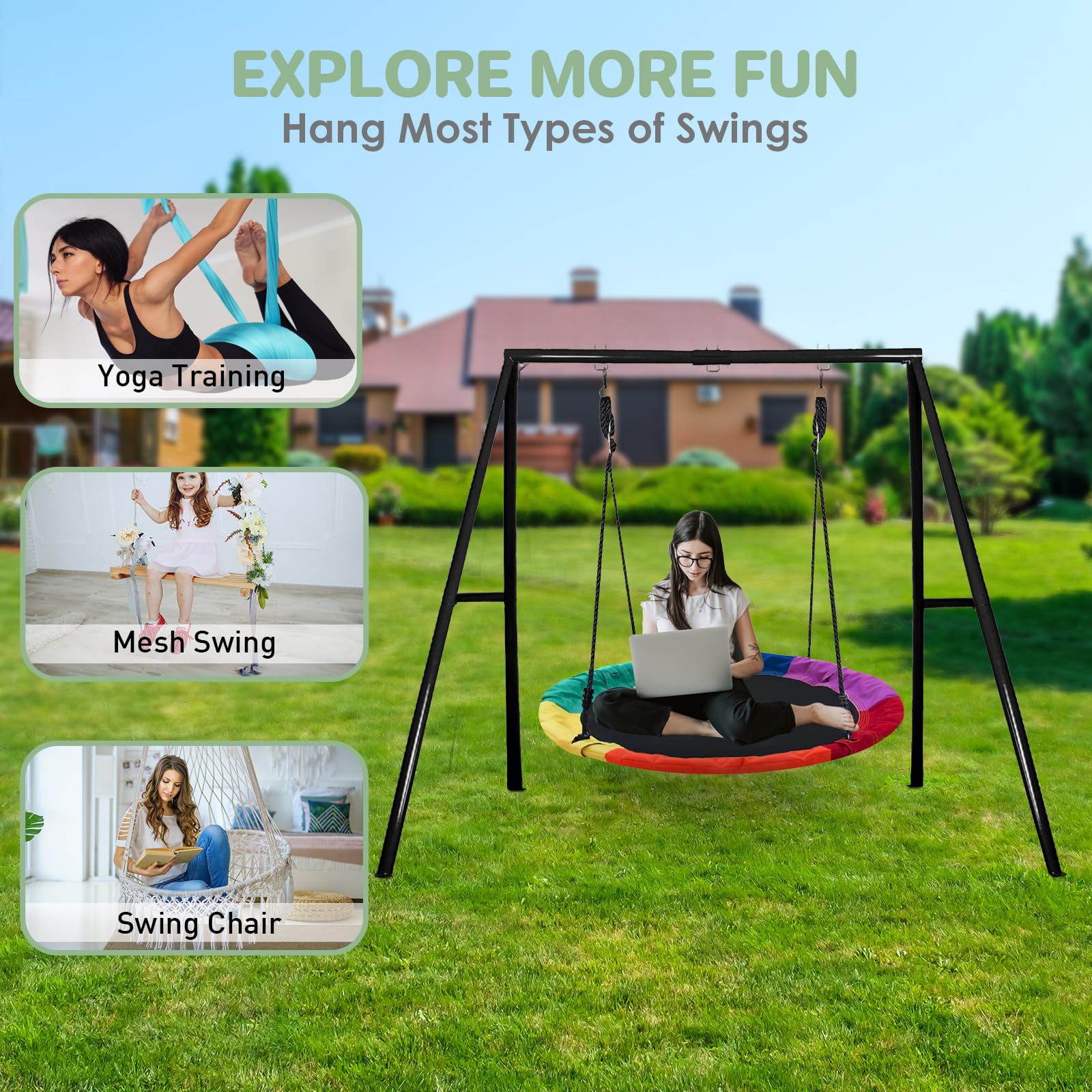 IKARE Heavy Duty Metal Swing Frame for Kids - 440 LB Capacity, Universal Fit for Most Swings - Indoor & Outdoor Use in Backyard, Garden, Playground (Perfect for Family Fun & Outdoor Activities)